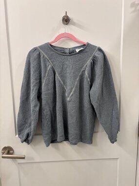 Wrap London Textured Cotton Top  Size US 6  Gray Puff Sleeve Blouse